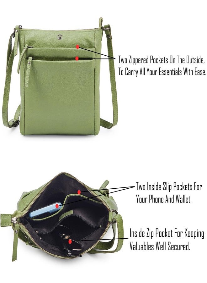 Cochoa Small Soft Pebbled Real Leather Women Crossbody Handbags & Purses - Triple Zip Premium Sling Crossover Shoulder Bag (Sage Nappa), Sage Nappa, 9.25" x 10" x 1.75" - Image 3