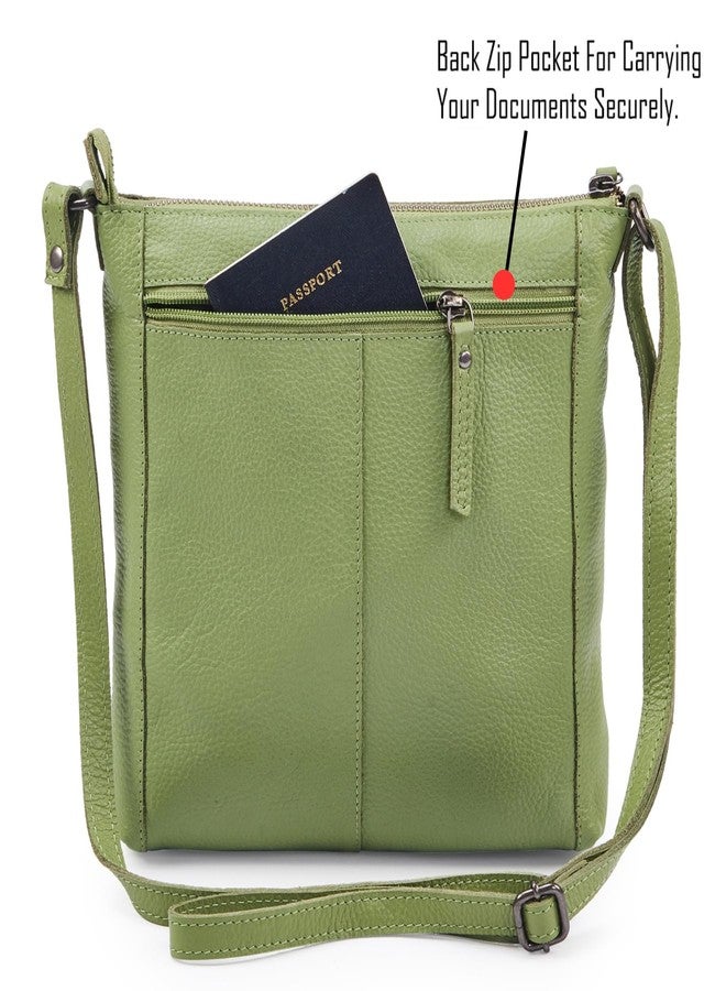 Cochoa Small Soft Pebbled Real Leather Women Crossbody Handbags & Purses - Triple Zip Premium Sling Crossover Shoulder Bag (Sage Nappa), Sage Nappa, 9.25" x 10" x 1.75" - Image 4