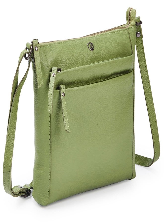 Cochoa Small Soft Pebbled Real Leather Women Crossbody Handbags & Purses - Triple Zip Premium Sling Crossover Shoulder Bag (Sage Nappa), Sage Nappa, 9.25" x 10" x 1.75" - Image 1