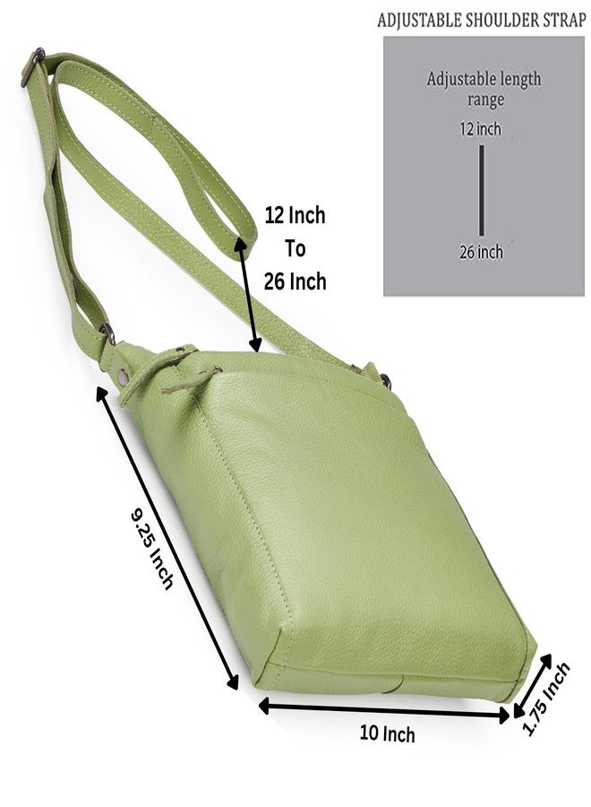 Cochoa Small Soft Pebbled Real Leather Women Crossbody Handbags & Purses - Triple Zip Premium Sling Crossover Shoulder Bag (Sage Nappa), Sage Nappa, 9.25" x 10" x 1.75" - Image 2