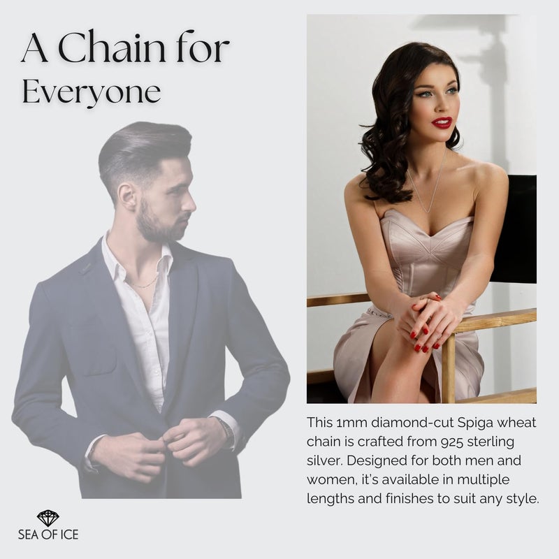 SEA OF ICE Italian Spiga Wheat Chain Necklace – Silver Chain Necklace for Women and Men – 925 Sterling Silver Spring Ring Locked Jewelry Chain – Multisize Silver Chain Unisex - Image 3