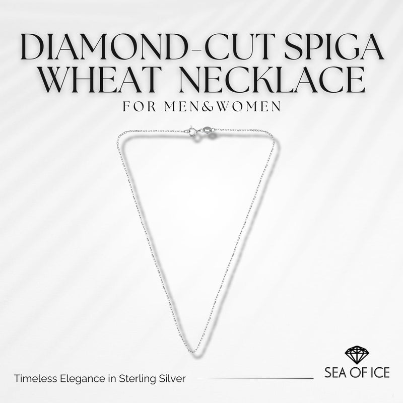 SEA OF ICE Italian Spiga Wheat Chain Necklace – Silver Chain Necklace for Women and Men – 925 Sterling Silver Spring Ring Locked Jewelry Chain – Multisize Silver Chain Unisex - Image 2