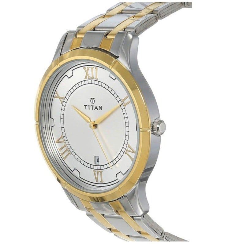 Titan Karishma Men Quartz Movement | Silver Date Dial with Two Toned Gold and Silver Stainless Steel Strap | Water Resistant - 1775BM01 - Image 5