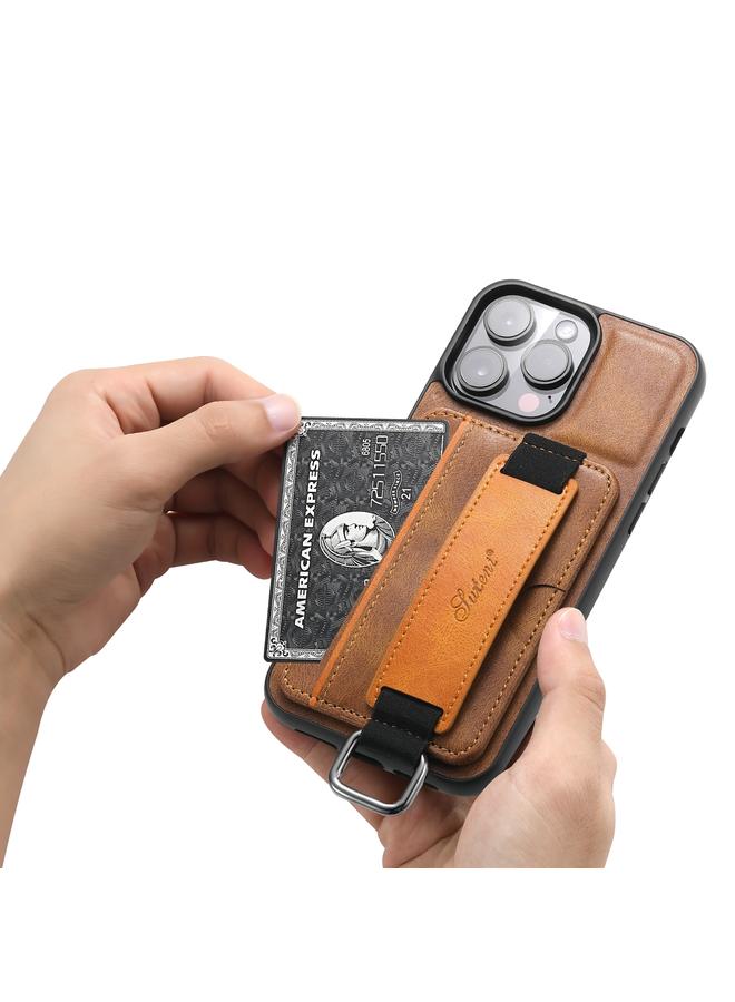 Suteni Case For iPhone 15 Pro Max H13 Card Wallet Wrist Strap Holder PU Phone Case - Image 5