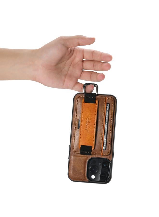 Suteni Case For iPhone 15 Pro Max H13 Card Wallet Wrist Strap Holder PU Phone Case - Image 3