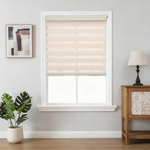 Joydeco No Drill Zebra Blinds for Windows Cordless Day Night Dual Sheer Roller Shades Easy Installation FreeStop Light Filtering Privacy Blinds for HomeBeige22 W x 75 H2025 Version - Image 3