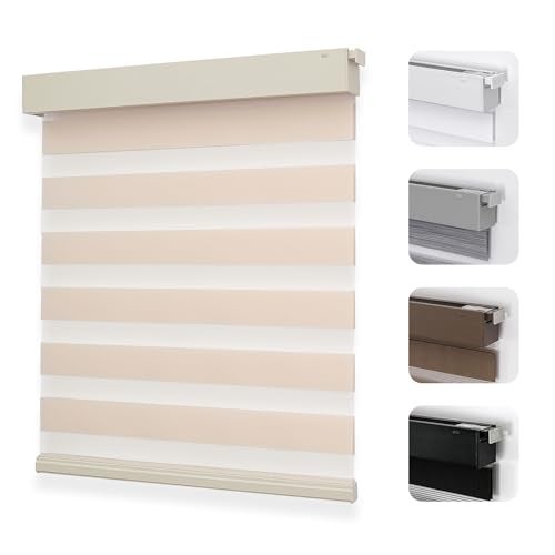 Joydeco No Drill Zebra Blinds for Windows Cordless Day Night Dual Sheer Roller Shades Easy Installation FreeStop Light Filtering Privacy Blinds for HomeBeige22 W x 75 H2025 Version - Image 1