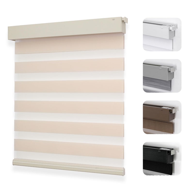 Joydeco No Drill Zebra Blinds for Windows Cordless Day Night Dual Sheer Roller Shades Easy Installation FreeStop Light Filtering Privacy Blinds for HomeBeige22 W x 75 H2025 Version - Image 2