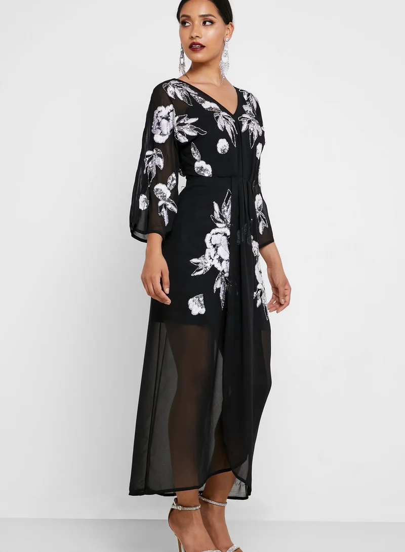 Frock and Frill Bell Sleeve Embellished Dress