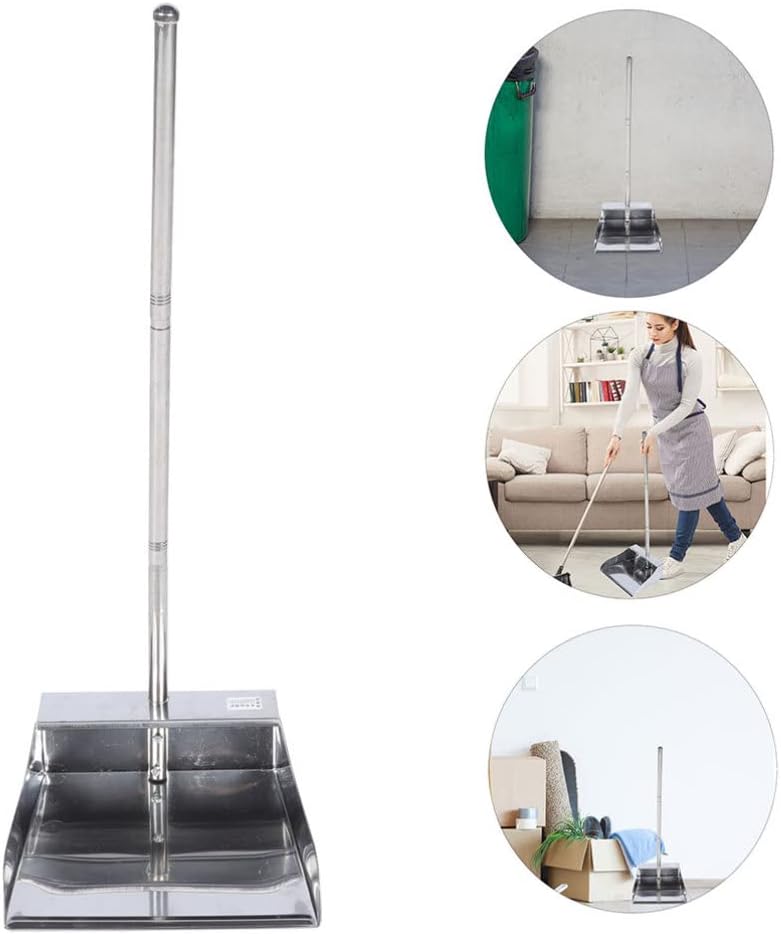 woobles Kitchen Broom Dustpan Handle Handled Dustpan Upright Pans Stainless Steel Dustpans Stand Up Dustpan Trash Cleaning Tool for Lobby Garage Home Indoor Outdoor Kitchen Broom Heavy Duty Broom - Image 4