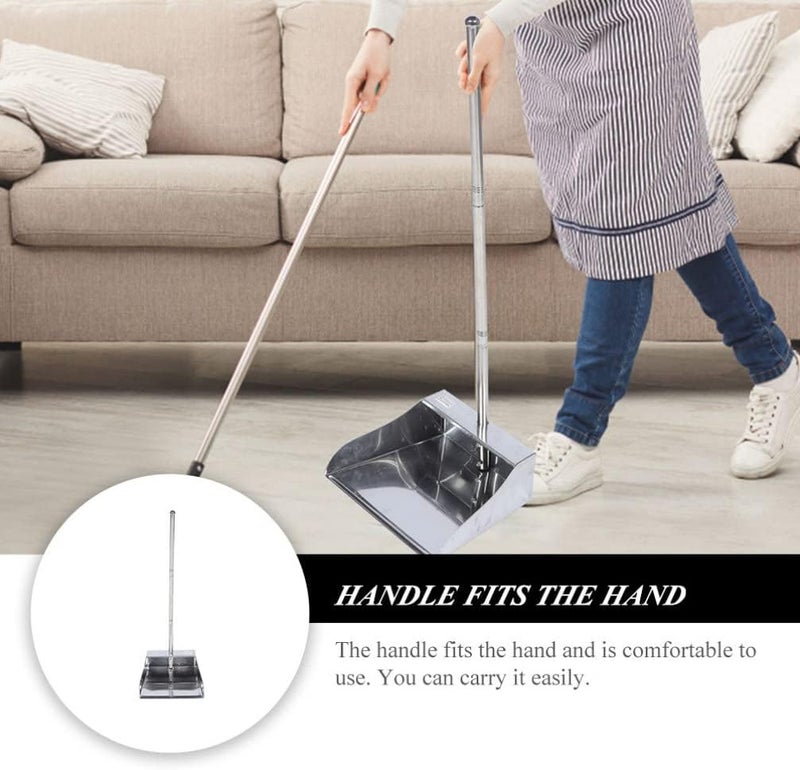 woobles Kitchen Broom Dustpan Handle Handled Dustpan Upright Pans Stainless Steel Dustpans Stand Up Dustpan Trash Cleaning Tool for Lobby Garage Home Indoor Outdoor Kitchen Broom Heavy Duty Broom - Image 1