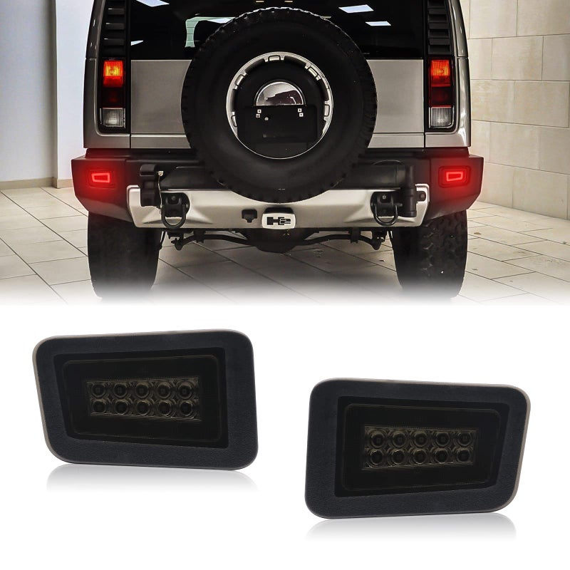 مصابيح الضباب الخلفية LED البديلة لمصد السيارة Mynoway لـ H2 2005-2009 2 قطع عدسات مدخنة عاكسات مجموعة مصابيح الفرامل والتوقف والذيل استبدال OE 15100039 15100038