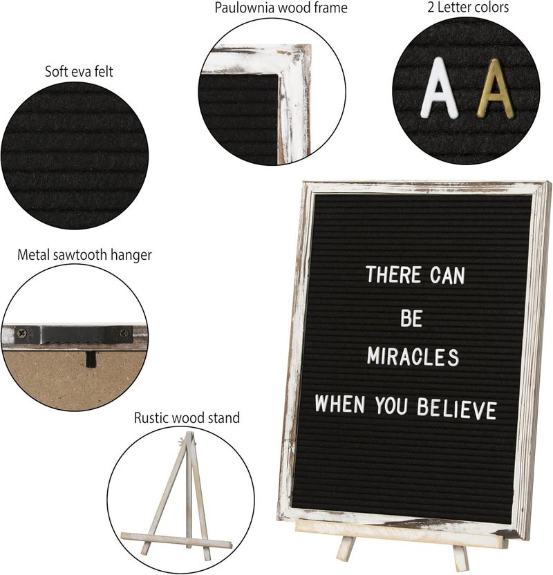 Destop Felt Letter Board with Rustic Vintage Frame and Stand 12x16 inch,Black Changeable Letter and Message Board Includes 792 Letters, Numbers and Symbols, Hook to Hang, 2 Canvas Bags - Image 3