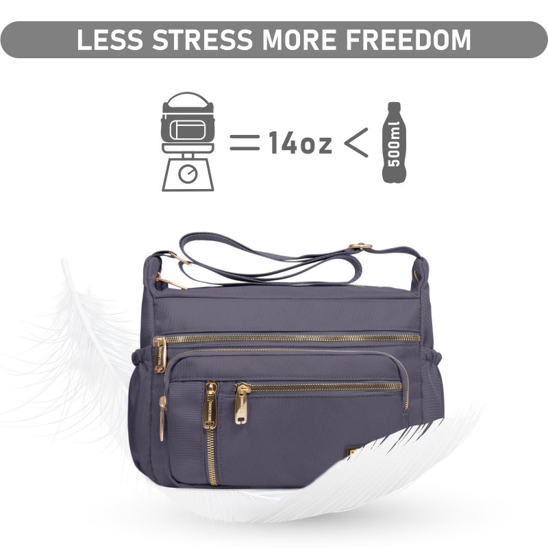 NPBAG Crossbody Bag for Women, Nylon Shoulder Purse Handbag Messenger Bag, Trendy Pocketbooks, Waterproof and Multi-Pockets (Grey) - Image 5
