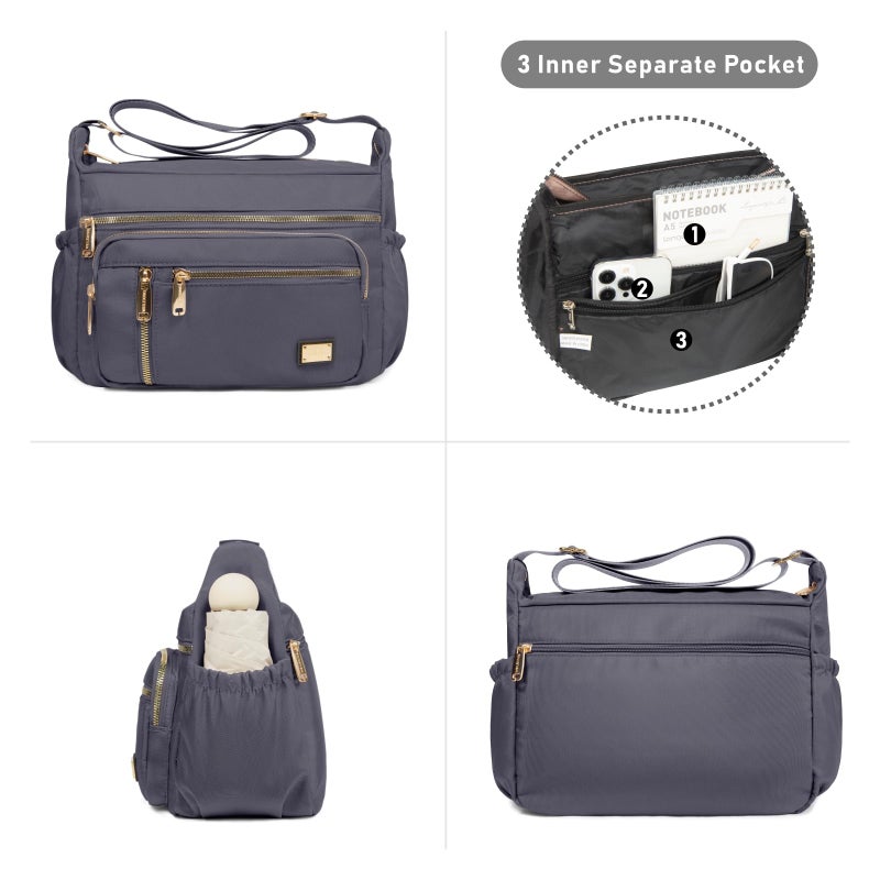 NPBAG Crossbody Bag for Women, Nylon Shoulder Purse Handbag Messenger Bag, Trendy Pocketbooks, Waterproof and Multi-Pockets (Grey) - Image 3