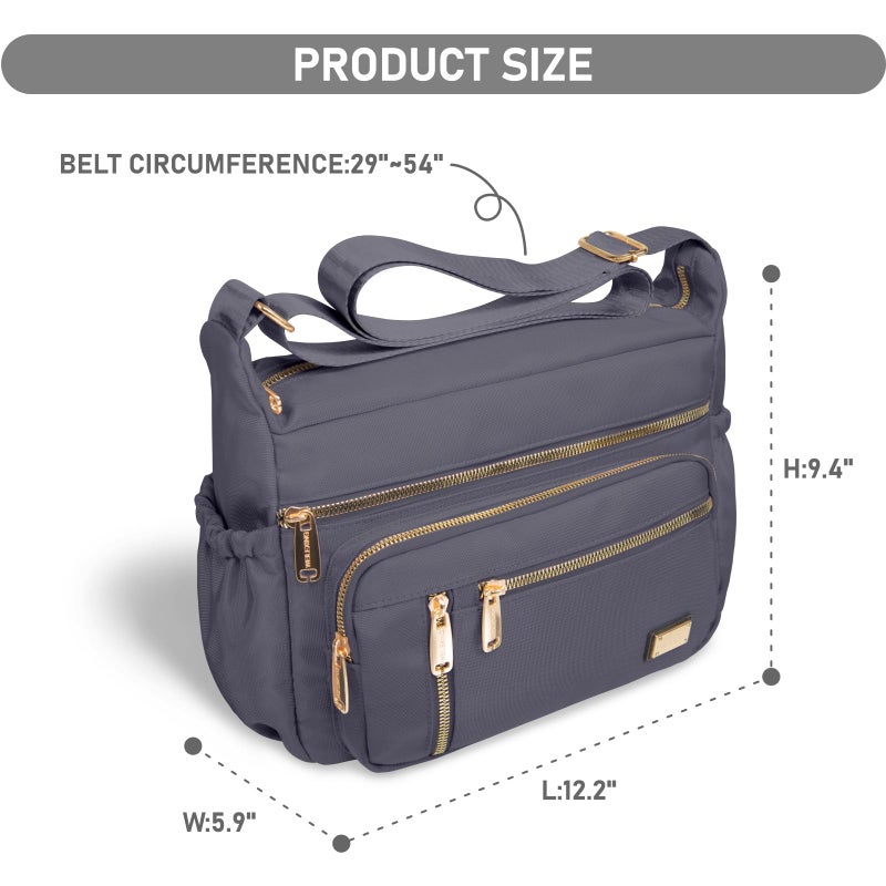 NPBAG Crossbody Bag for Women, Nylon Shoulder Purse Handbag Messenger Bag, Trendy Pocketbooks, Waterproof and Multi-Pockets (Grey) - Image 4