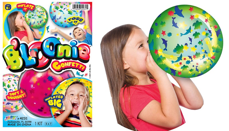 JARU Bloonies Jumbo Inflatable Confetti Ball Plastic Bubbles with Straw 4 Pack Assorted Colorful Plastic Balloons with Confetti Inside for Kids Old School Toys Party Favors 42314p - Image 2