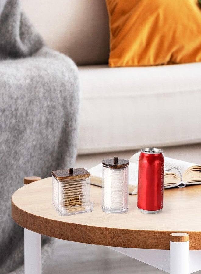 Tbestmax Qtips Holder Bathroom Container, 10/7 OZ Cotton Ball/Swabs Dispenser, Apothecary Jar Organizer for Storage Brown Wood Lids - Image 5