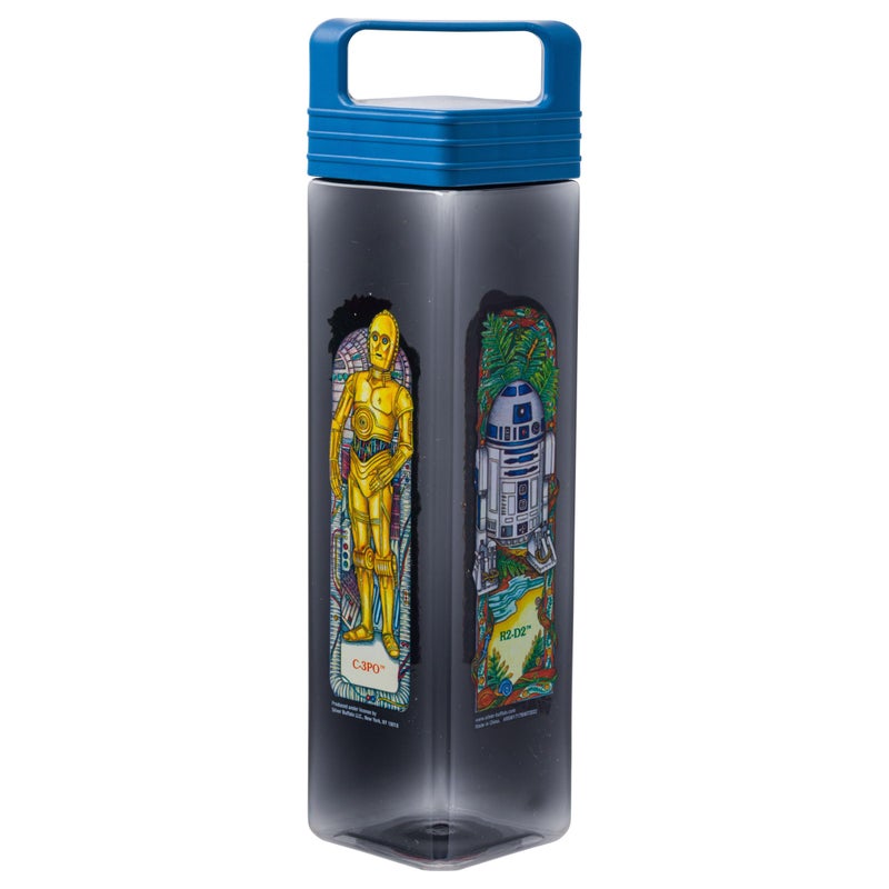 Silver Buffalo Star Wars Featuring R2-D2  C3PO  Chewbacca  and Yoda Plastic Square Water Bottle with Lid  25 Ounces - Image 1