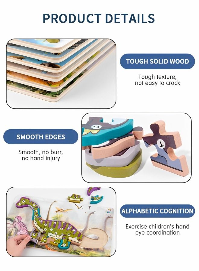 GROIC Wooden Toddler Puzzles for Kids,Dinosaur Puzzles,Montessori Educational Learning Toy,Wooden Preschool Toys - Image 3