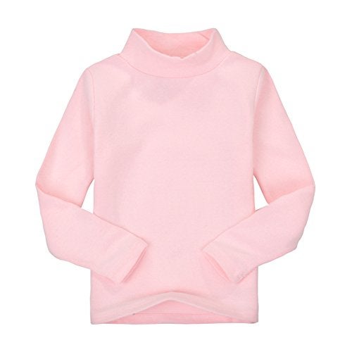 CuteOn Children Unisex Solid Color Kids School Uniform Long Sleeve Turtleneck T-Shirt Misty Rose 3 Years - Image 1