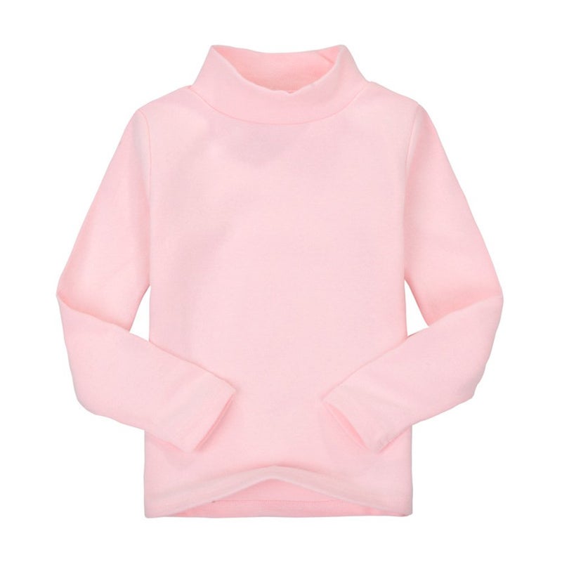 CuteOn Children Unisex Solid Color Kids School Uniform Long Sleeve Turtleneck T-Shirt Misty Rose 3 Years - Image 2