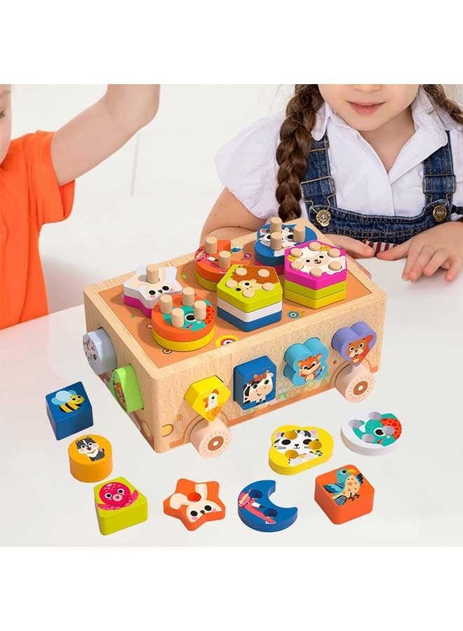 Montessori Wooden Shape Sorter Car - Interactive Educational Toy for Toddlers 2-5, Fine Motor Skills and Cognitive Development, Perfect Gift for Boys & Girls