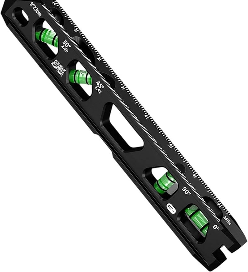 9 بوصة مستوى بناء أسود من الألومنيوم مع قوارير دقة القاعدة لتركيب الأنابيب - Image 1