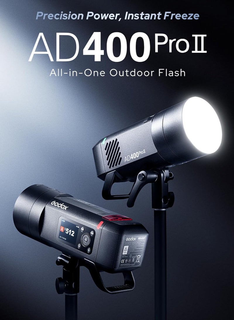 Godox AD400Pro II All-in-One Outdoor Flash 400Ws Battery-Powered Studio Light Portable Speedlight TTL HSS 1/8000s for Photography Video Outdoor Shooting - Image 2