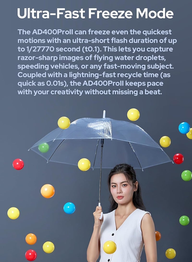 Godox AD400Pro II All-in-One Outdoor Flash 400Ws Battery-Powered Studio Light Portable Speedlight TTL HSS 1/8000s for Photography Video Outdoor Shooting - Image 4