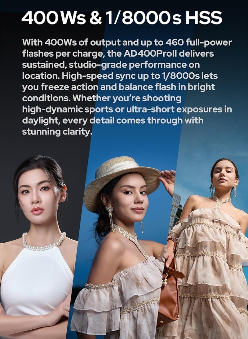 Godox AD400Pro II All-in-One Outdoor Flash 400Ws Battery-Powered Studio Light Portable Speedlight TTL HSS 1/8000s for Photography Video Outdoor Shooting - Image 3