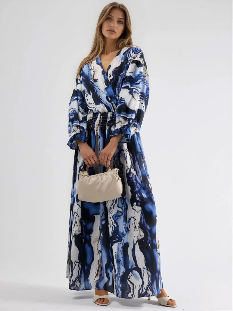 Jennyfer Abstract Slit Maxi Dress with V-neck
