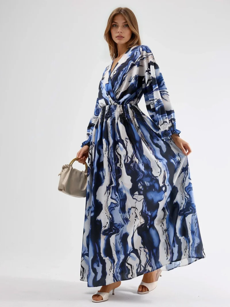 Jennyfer Abstract Slit Maxi Dress with V-neck