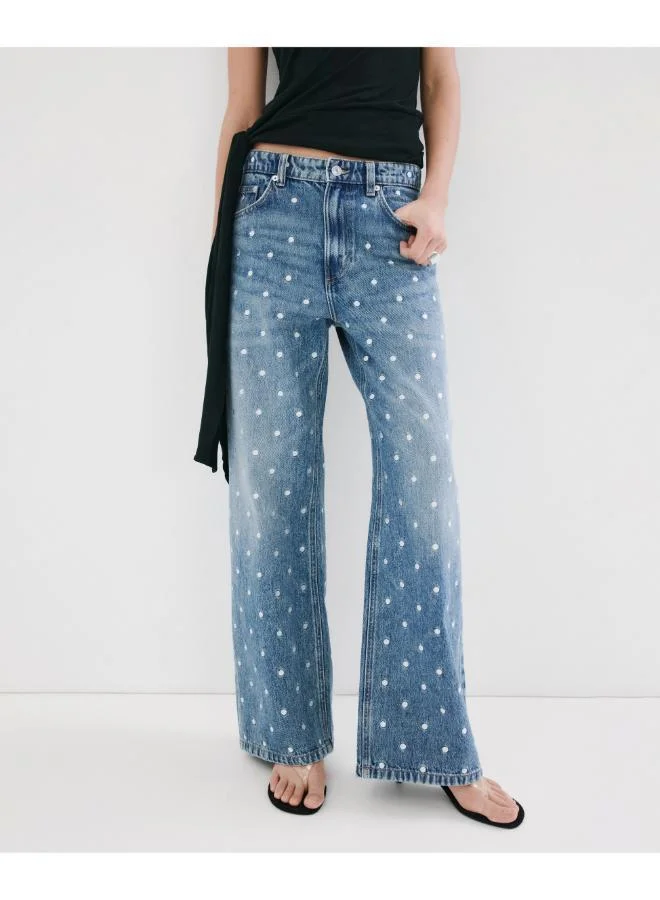 مانجو Polka dot straight-leg jeans