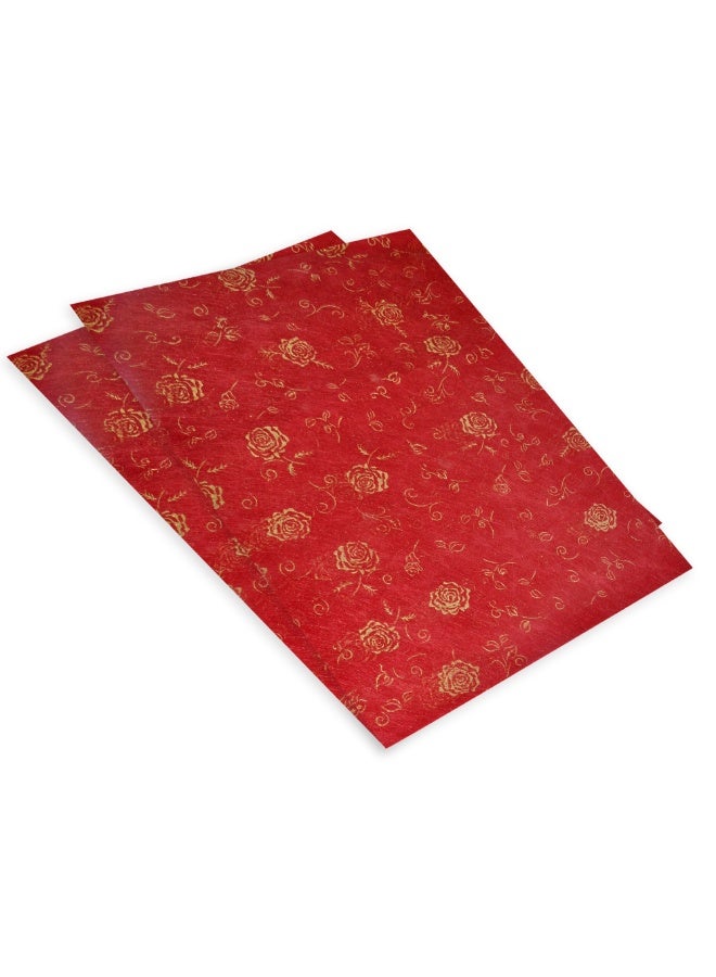 FIS® Gift Wrapping Paper; Size: 500x700mm; 35gsm Wrapper Paper, Packet of 20 Pieces, Red Color with Rose Flower Design-FSGF09