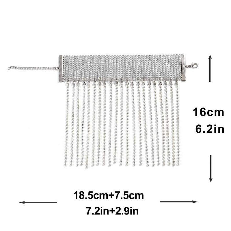 ELABEST Rhinestone Ankle Bracelets Crystal Tassel Anklet 2pcs Glitter Tennis Foot Chain Wedding Jewelry Accessories for Women(Silver) - Image 4