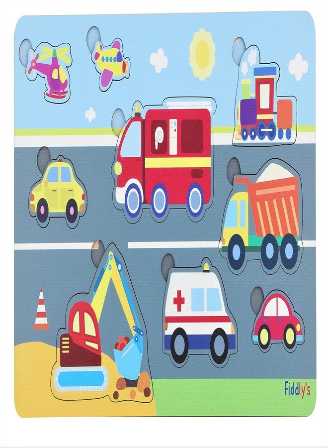 Fiddlys Fiddly's Wooden Learning Educational Puzzle for Kids & Children Age 4+ Double Layered Wooden Puzzles with Bright Front & Back Print(Vehicle) - Image 1