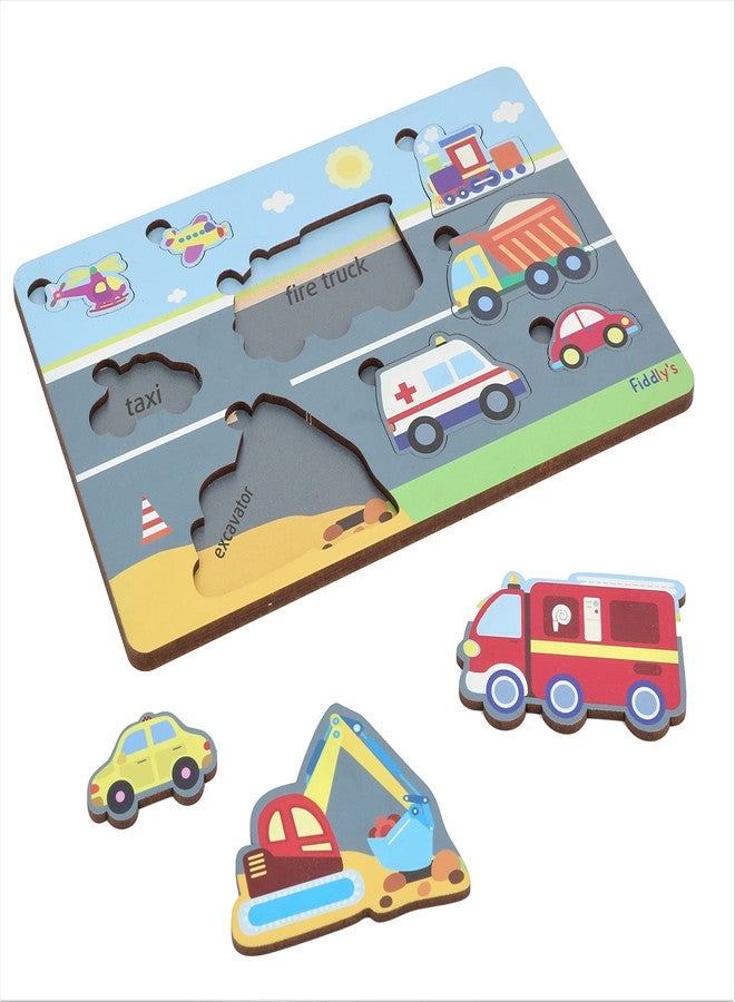 Fiddlys Fiddly's Wooden Learning Educational Puzzle for Kids & Children Age 4+ Double Layered Wooden Puzzles with Bright Front & Back Print(Vehicle) - Image 2