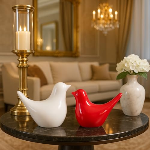 SRJANA Creative White and Red Glossy Ceramic Birds Figurines Home Decorations Accessories Party (Pack of 2, White & Red) - Image 5