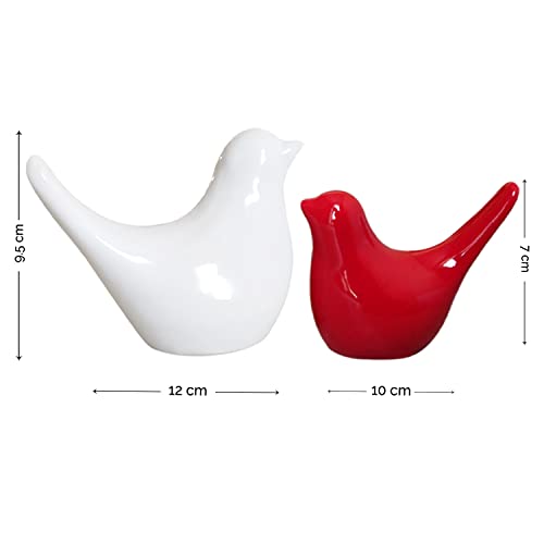SRJANA Creative White and Red Glossy Ceramic Birds Figurines Home Decorations Accessories Party (Pack of 2, White & Red) - Image 4
