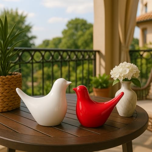 SRJANA Creative White and Red Glossy Ceramic Birds Figurines Home Decorations Accessories Party (Pack of 2, White & Red) - Image 3