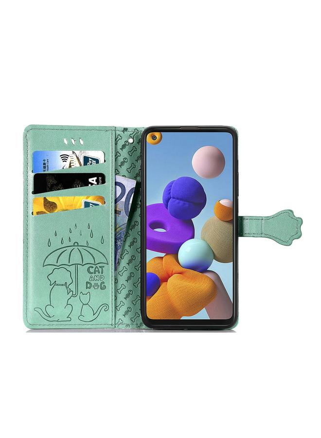 S-TOP Case For Samsung Galaxy A21s Lovely Cat and Dog Embossing Pattern Horizontal Flip Leather Case , with Holder & Card Slots & Wallet & Cartoon Clasp & Lanyard - Image 5