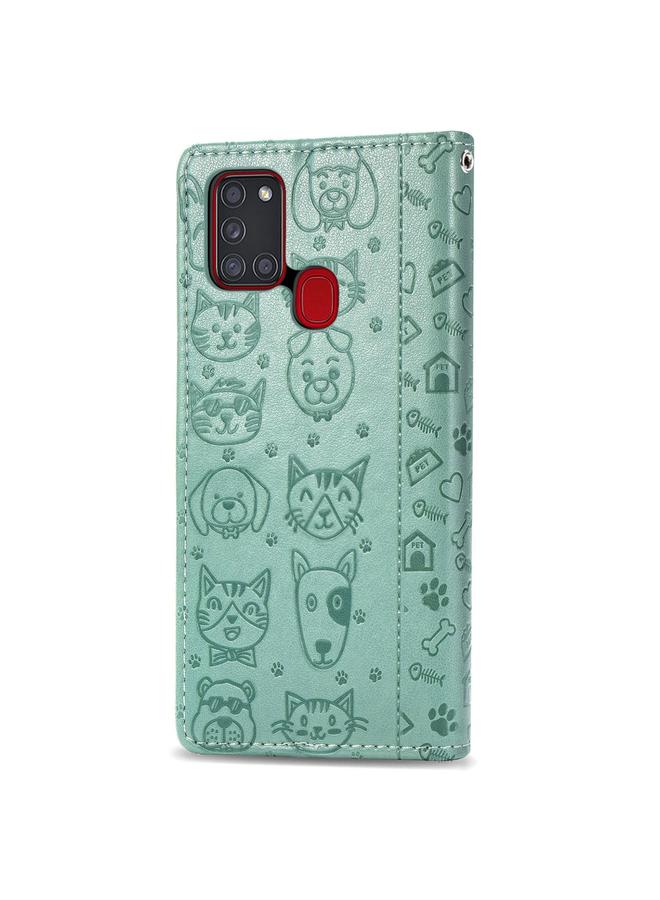 S-TOP Case For Samsung Galaxy A21s Lovely Cat and Dog Embossing Pattern Horizontal Flip Leather Case , with Holder & Card Slots & Wallet & Cartoon Clasp & Lanyard - Image 4