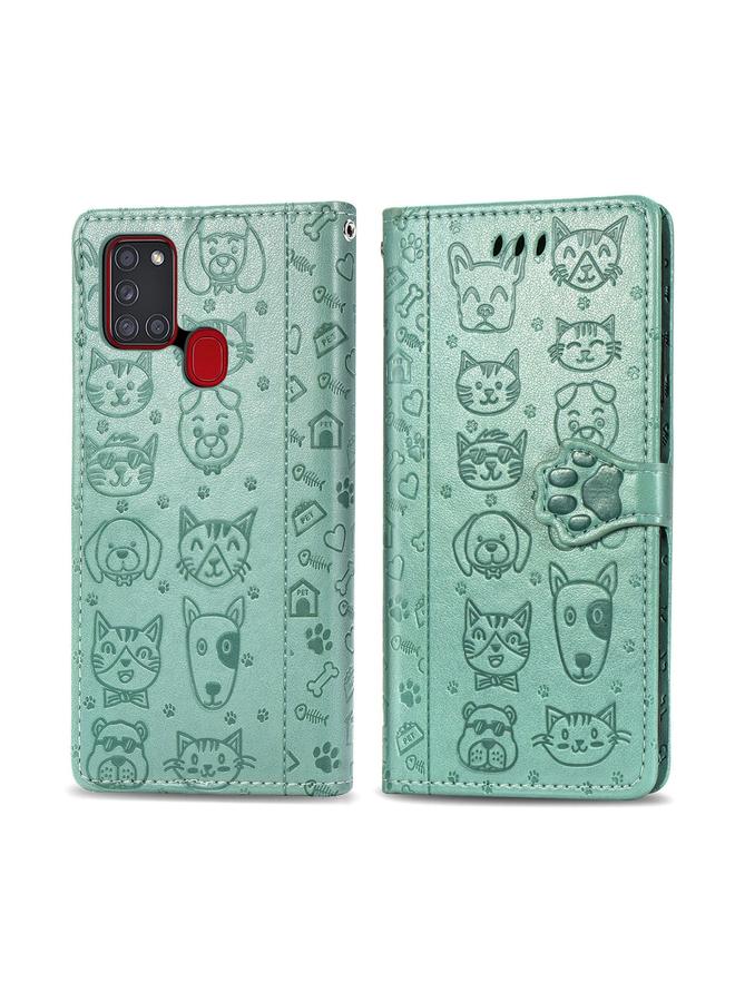 S-TOP Case For Samsung Galaxy A21s Lovely Cat and Dog Embossing Pattern Horizontal Flip Leather Case , with Holder & Card Slots & Wallet & Cartoon Clasp & Lanyard - Image 2