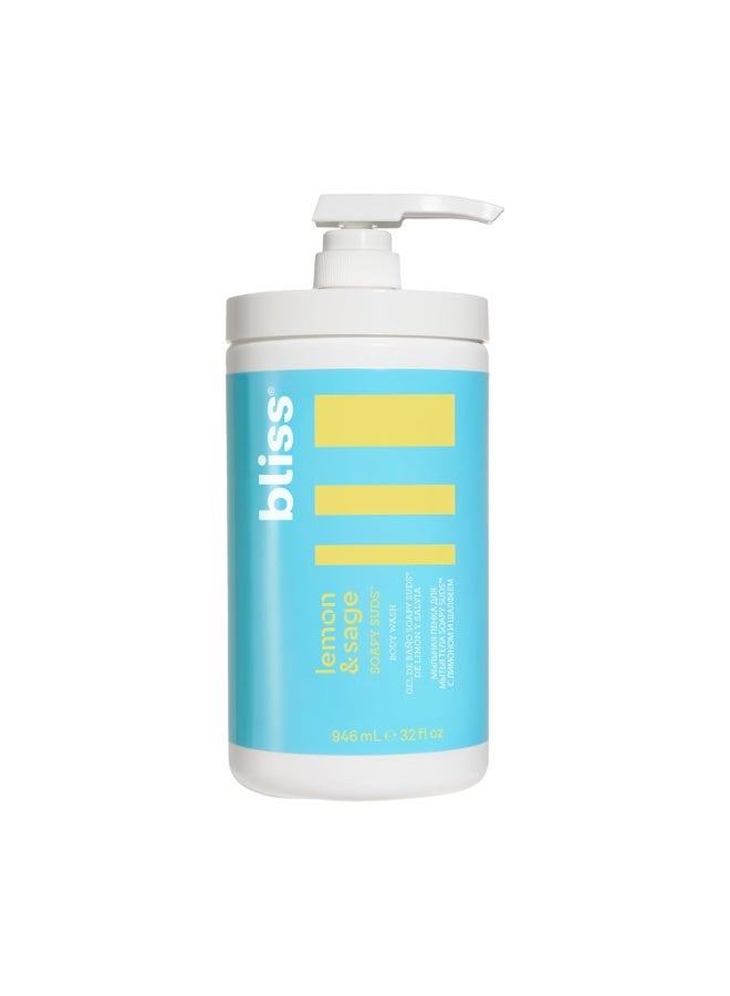 BLISS Bliss Soapy Suds Body Wash - Lemon and Sage - 32 Fl Oz - Gentle and Hydrating for Supremely Soft Skin - Paraben Free - Vegan & Cruelty Free - Image 1
