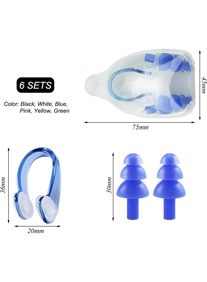 12 Pcs Swimming Nose Clip Swimming Ear Plugs Reusable Waterproof Training Swim Nose Protector Plug Suitable for Children, Adults, Beginners(6 Colors sets) - Image 2