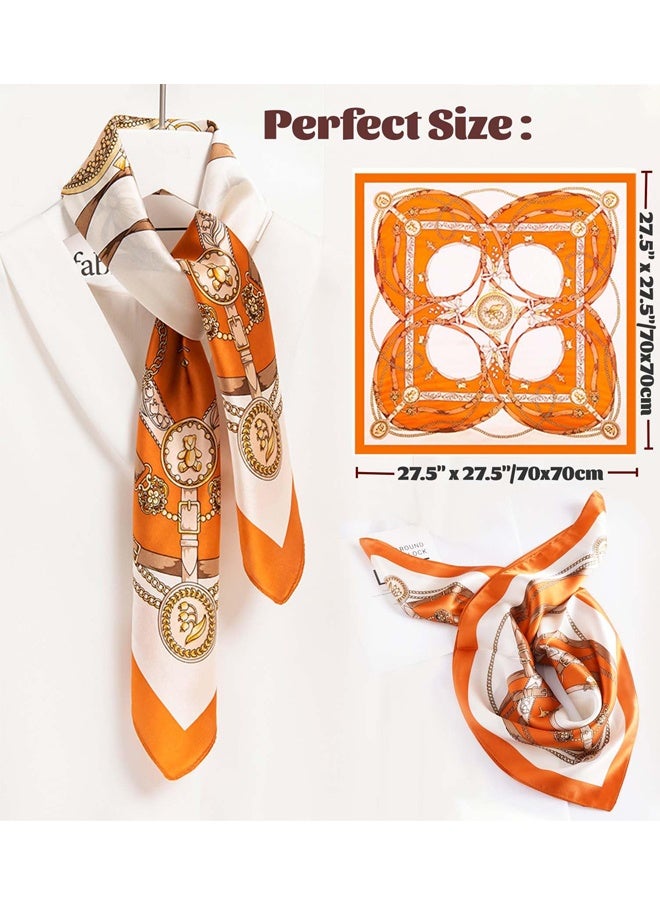 حريري وشاح الرأس للمرأة ناعم وخفيف الوزن وشاح برتقالي اللون متعدد الاستعمالات مثل رقبة وشاح شعر وشاح رأس مغلف بالشعر مع تصميم متميز مثالي للملابس اليومية، ملابس المكتب، المواعدة، تجمع الفطور، رحلات الشاطئ الصيفية، مظهر حفل الزفاف والأحداث الرسمية - Image 2