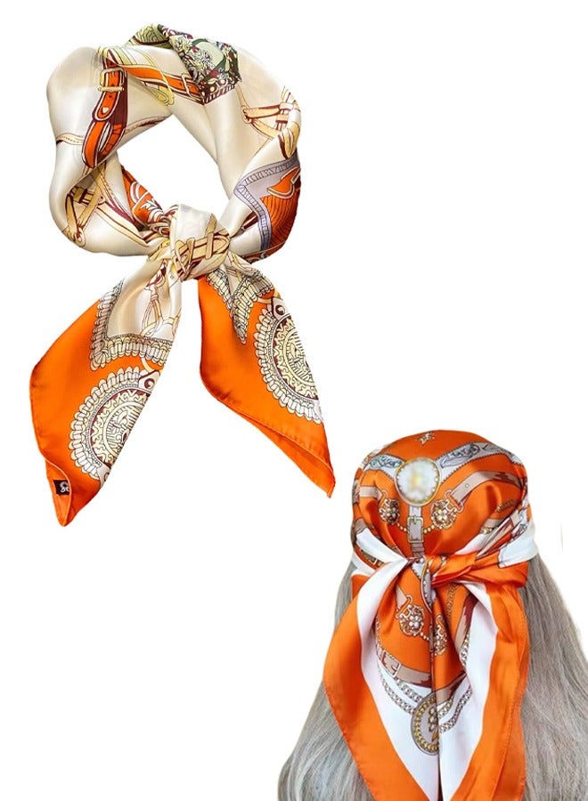 حريري وشاح الرأس للمرأة ناعم وخفيف الوزن وشاح برتقالي اللون متعدد الاستعمالات مثل رقبة وشاح شعر وشاح رأس مغلف بالشعر مع تصميم متميز مثالي للملابس اليومية، ملابس المكتب، المواعدة، تجمع الفطور، رحلات الشاطئ الصيفية، مظهر حفل الزفاف والأحداث الرسمية - Image 1