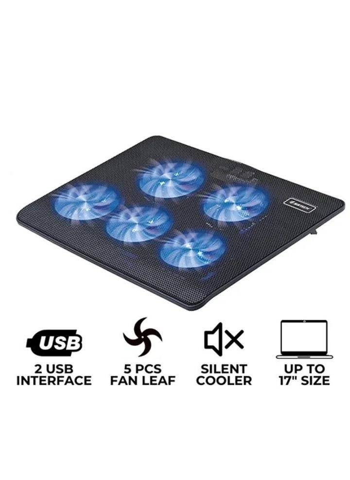 JERTECH - Dual USB Laptop Cooling Fan with Stand and 5 cooling blue fans suitable for 15,6 -17 inch laptops - Image 1