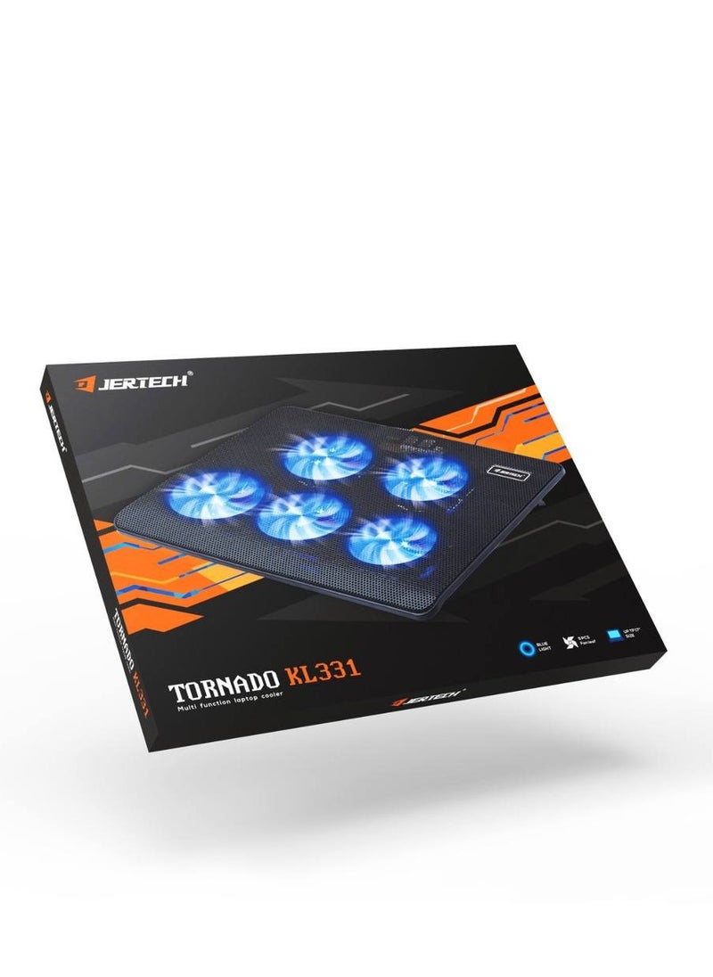 JERTECH - Dual USB Laptop Cooling Fan with Stand and 5 cooling blue fans suitable for 15,6 -17 inch laptops - Image 1